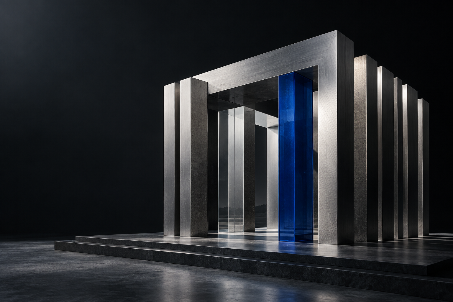 The silver portal and blue-glass architectural image behind the Ducat Hall identity